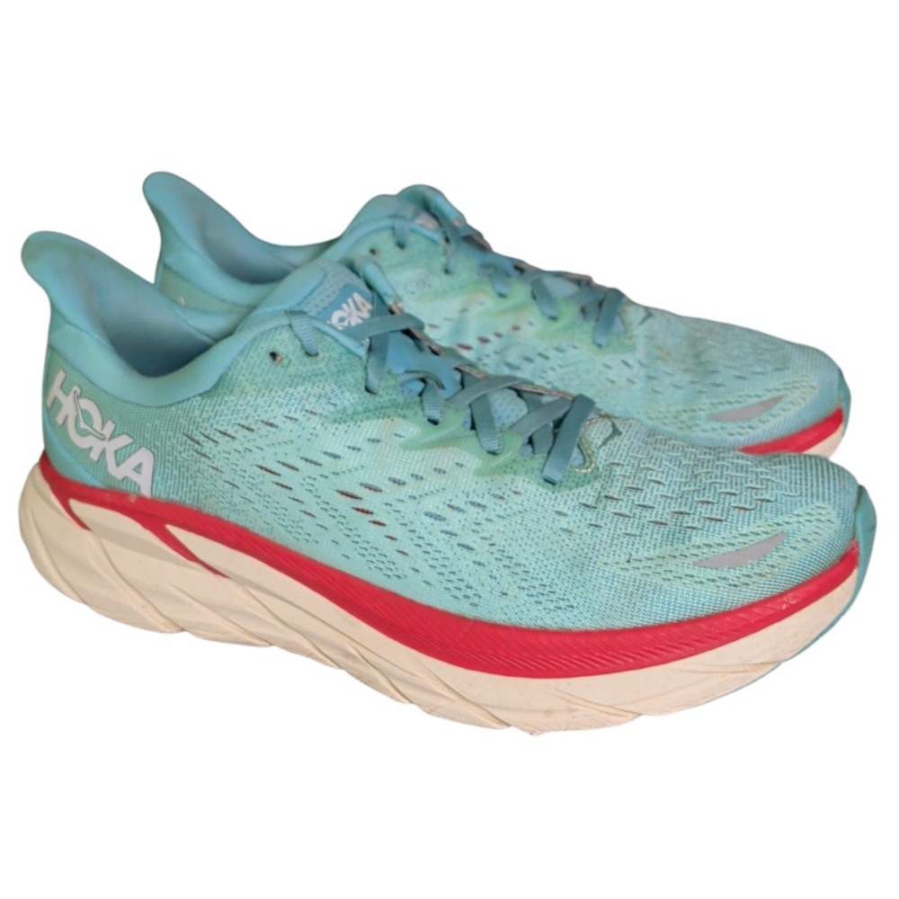 Hoka One One Clifton 8 Shoes Womens Size 9B Blue Running Sneakers 1119394 AEBL